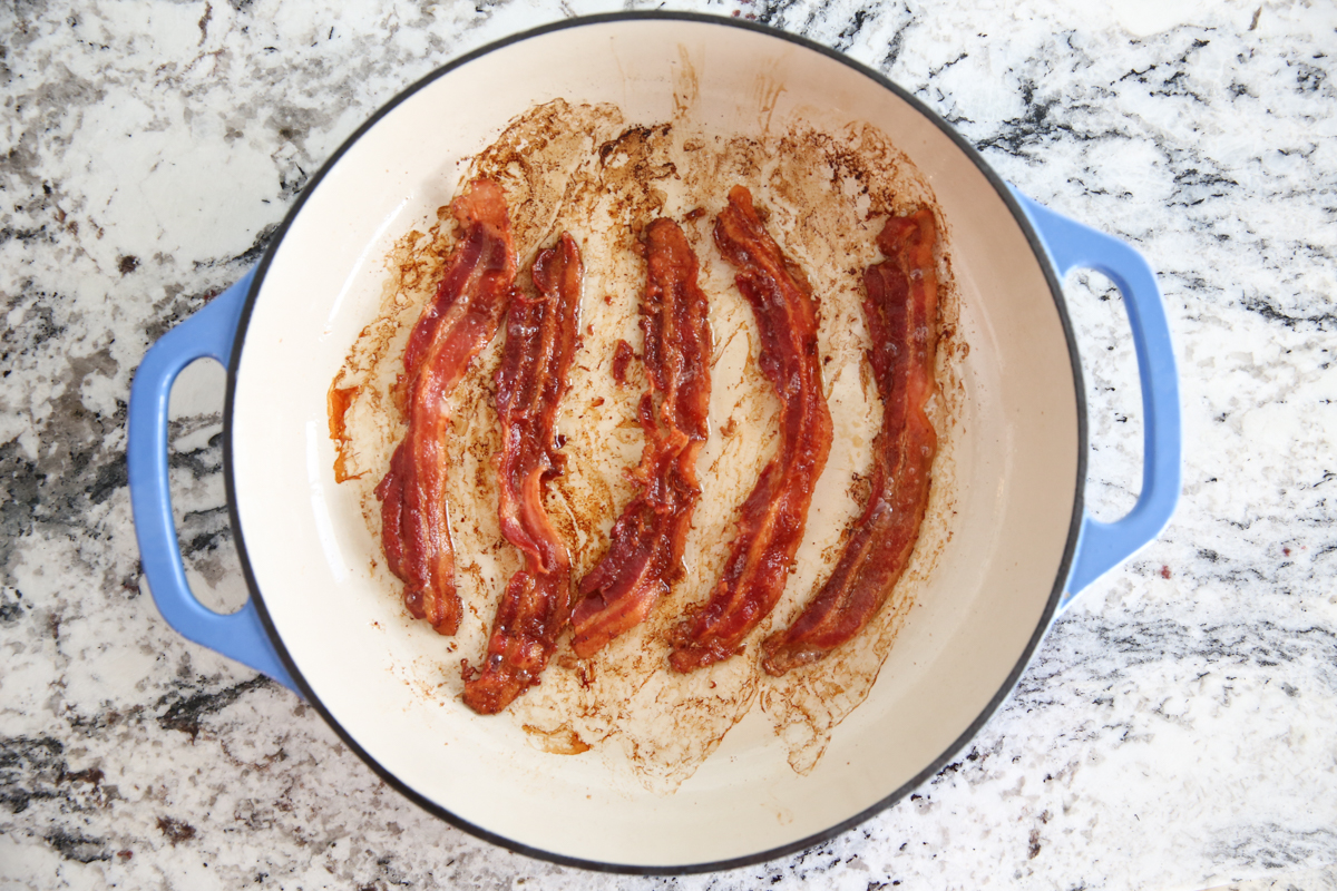 cooked bacon in a pan