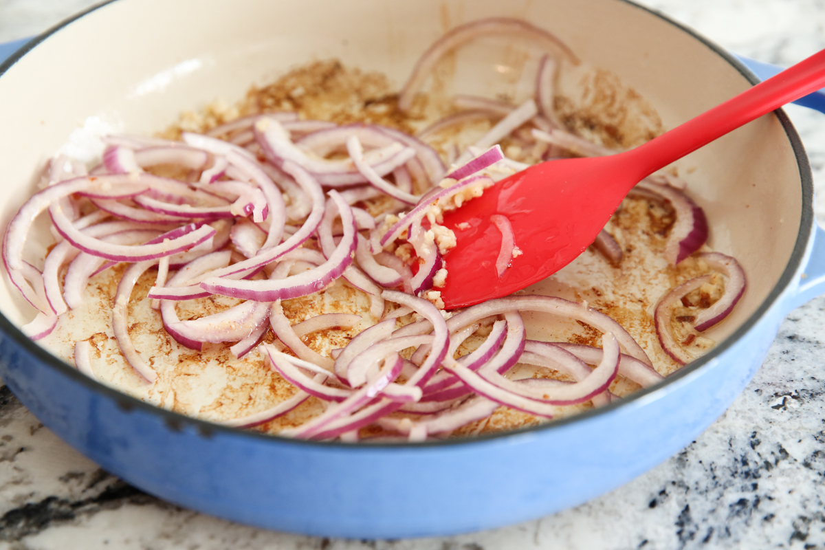 sauteed onions in frying pan