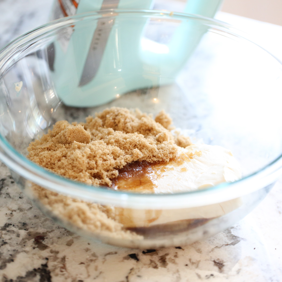 caramel toffee dip ingredients in a mixing bowl