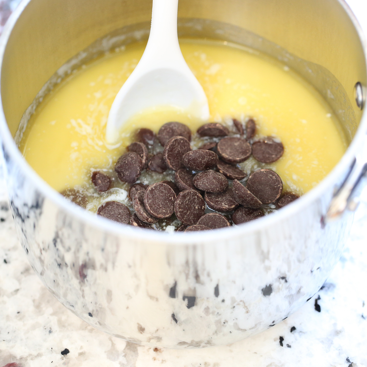 hot fudge sauce ingredients in a sauce pan