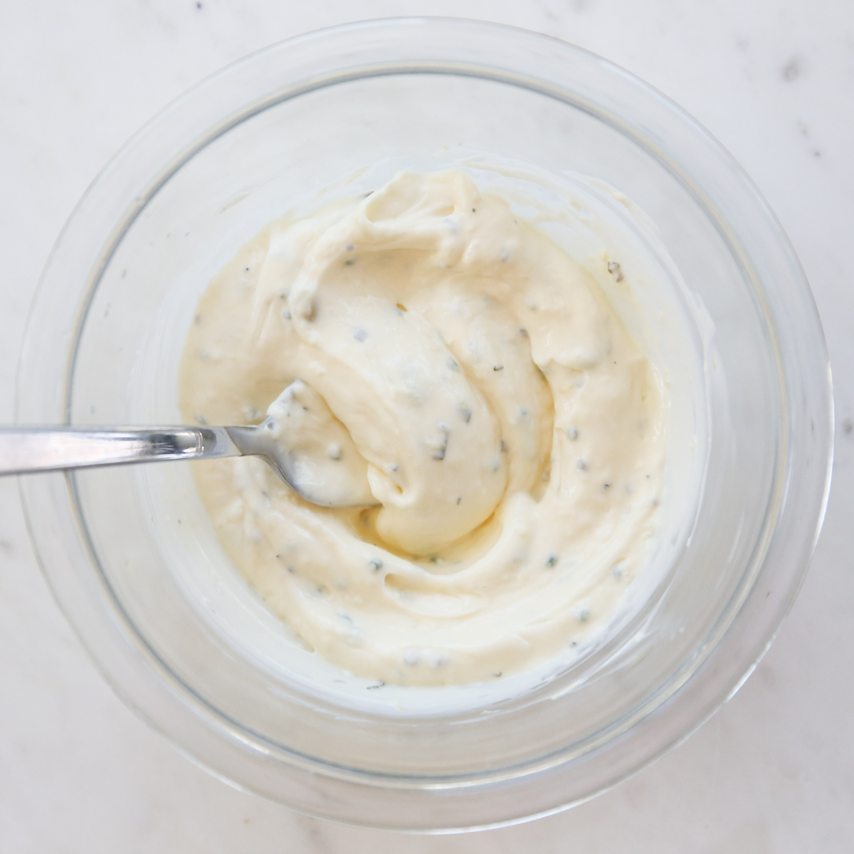 garlic herb lemon mayo in a bowl