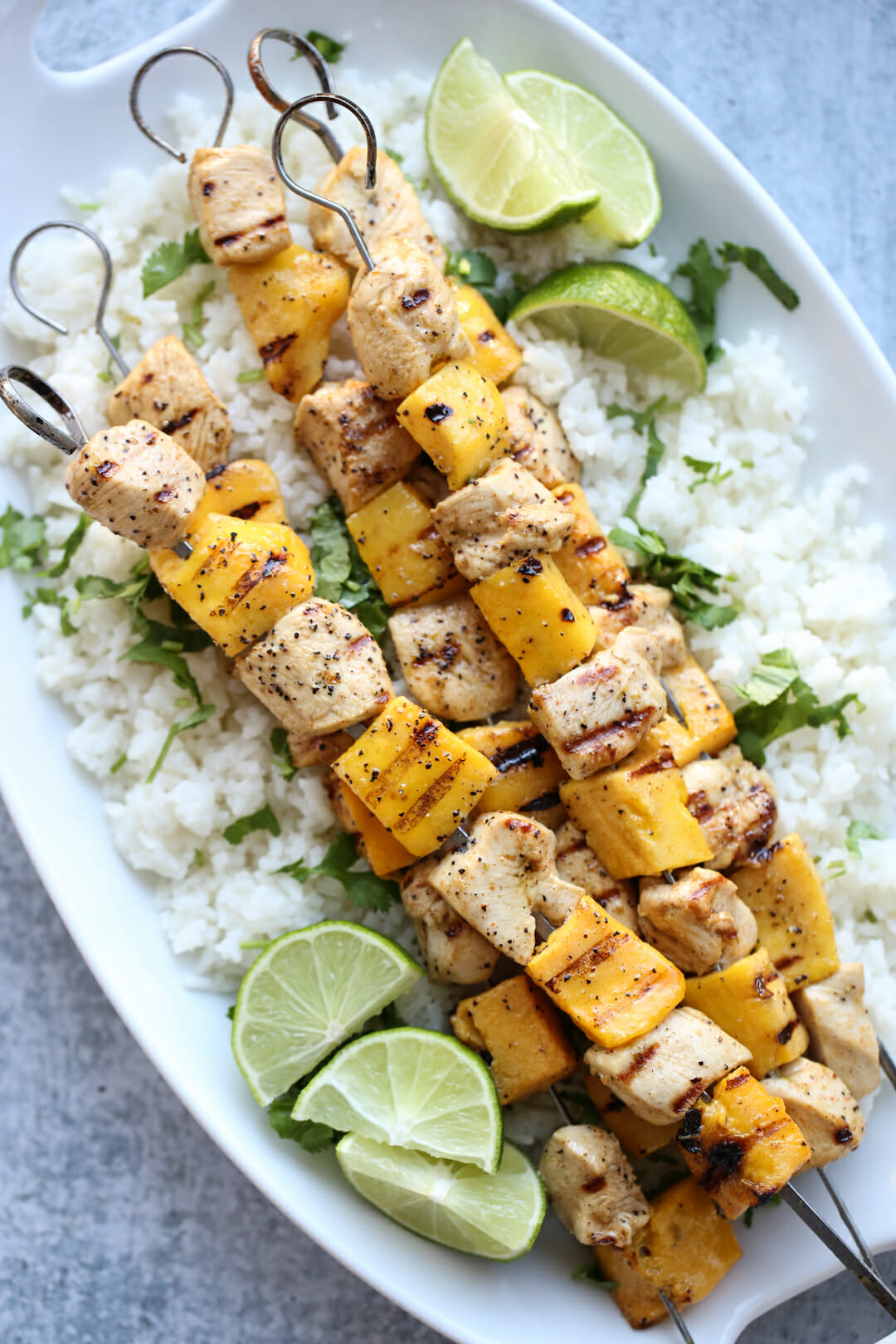 Chicken and Mango Skewers over rice
