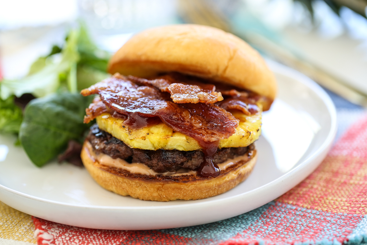 Pineapple Bacon Burger on a plate