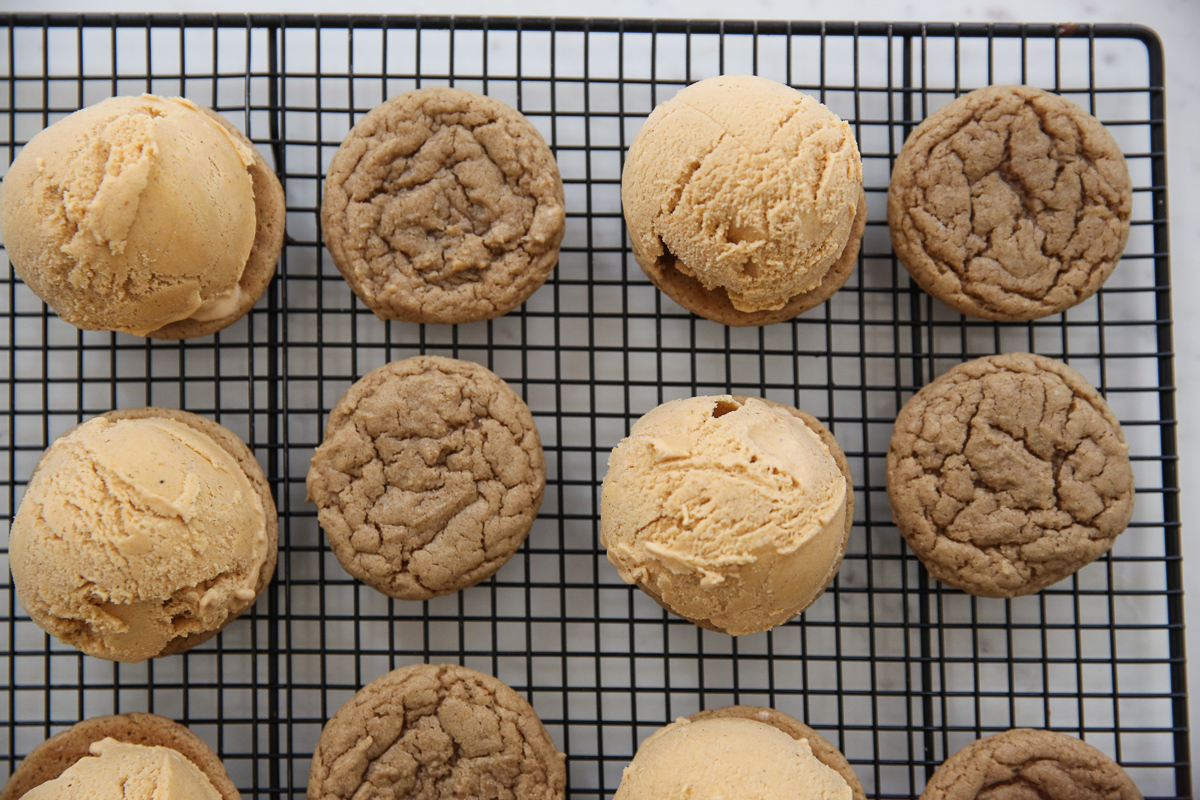 baked pumpkin spice cookies topped with ice cream