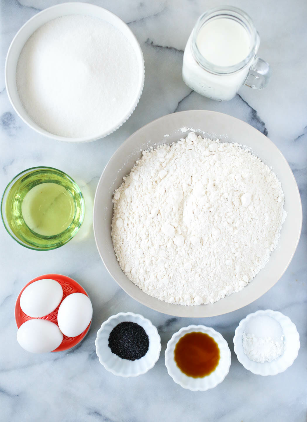 Ingredients for almond poppy seed bread