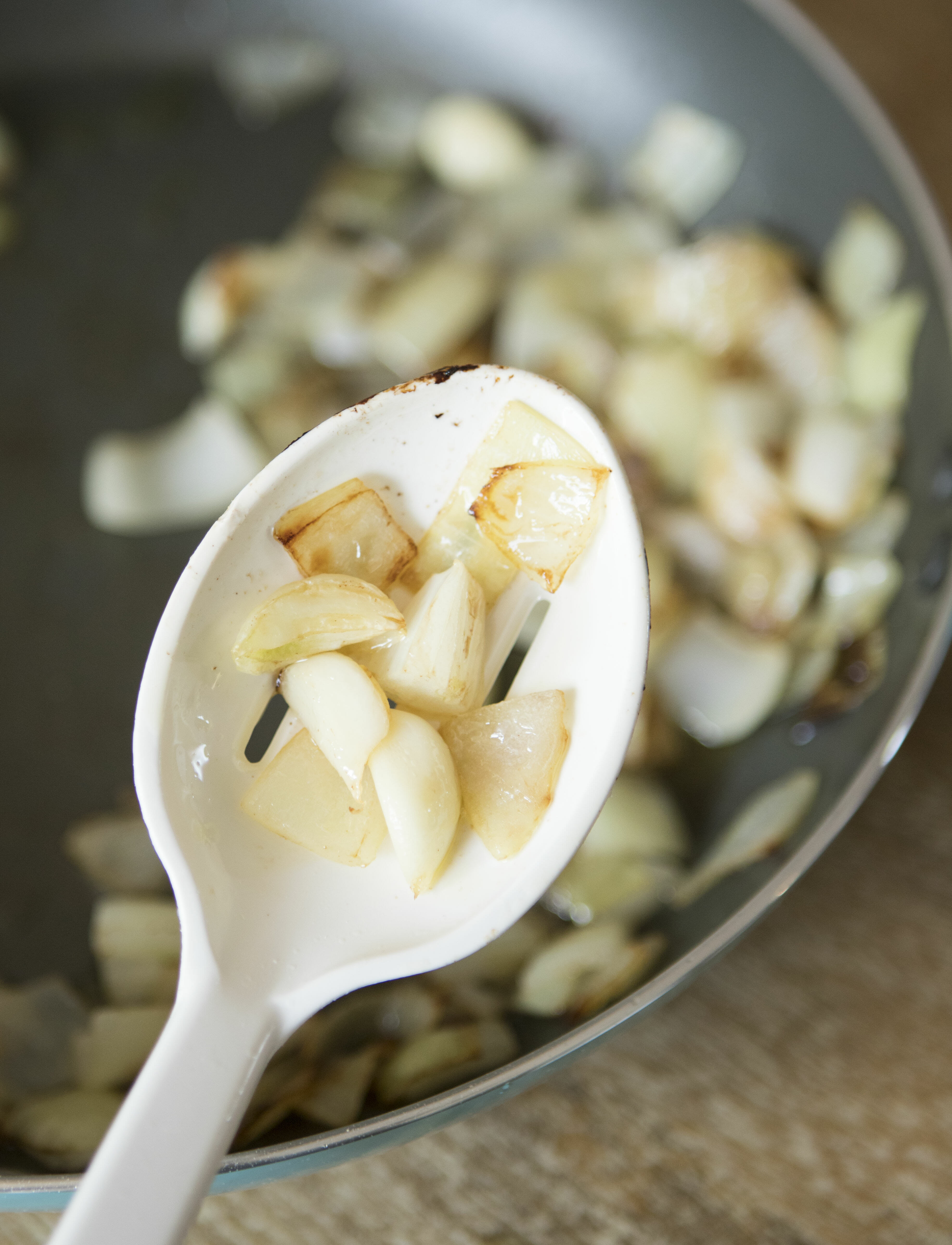 satueed onion and garlic