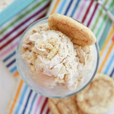 Snickerdoodle ice cream in a bowl with cookies