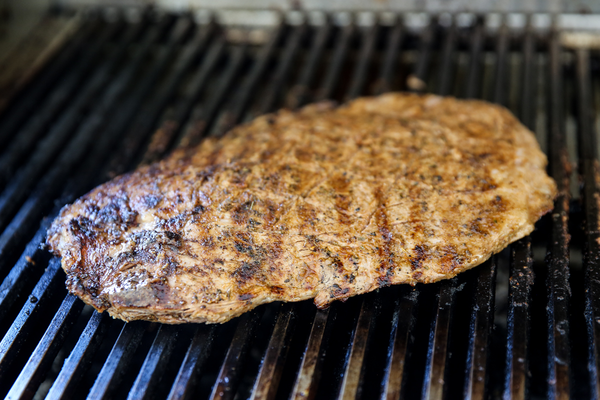 flank steak on grill