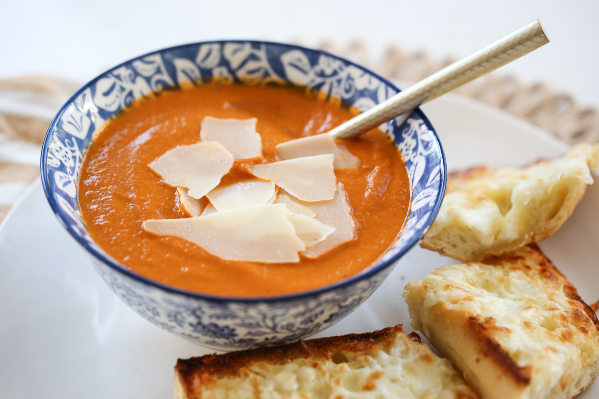 creamy tomato soup in a bowl