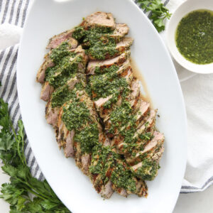 chimichurri sauce over pork tenderloin