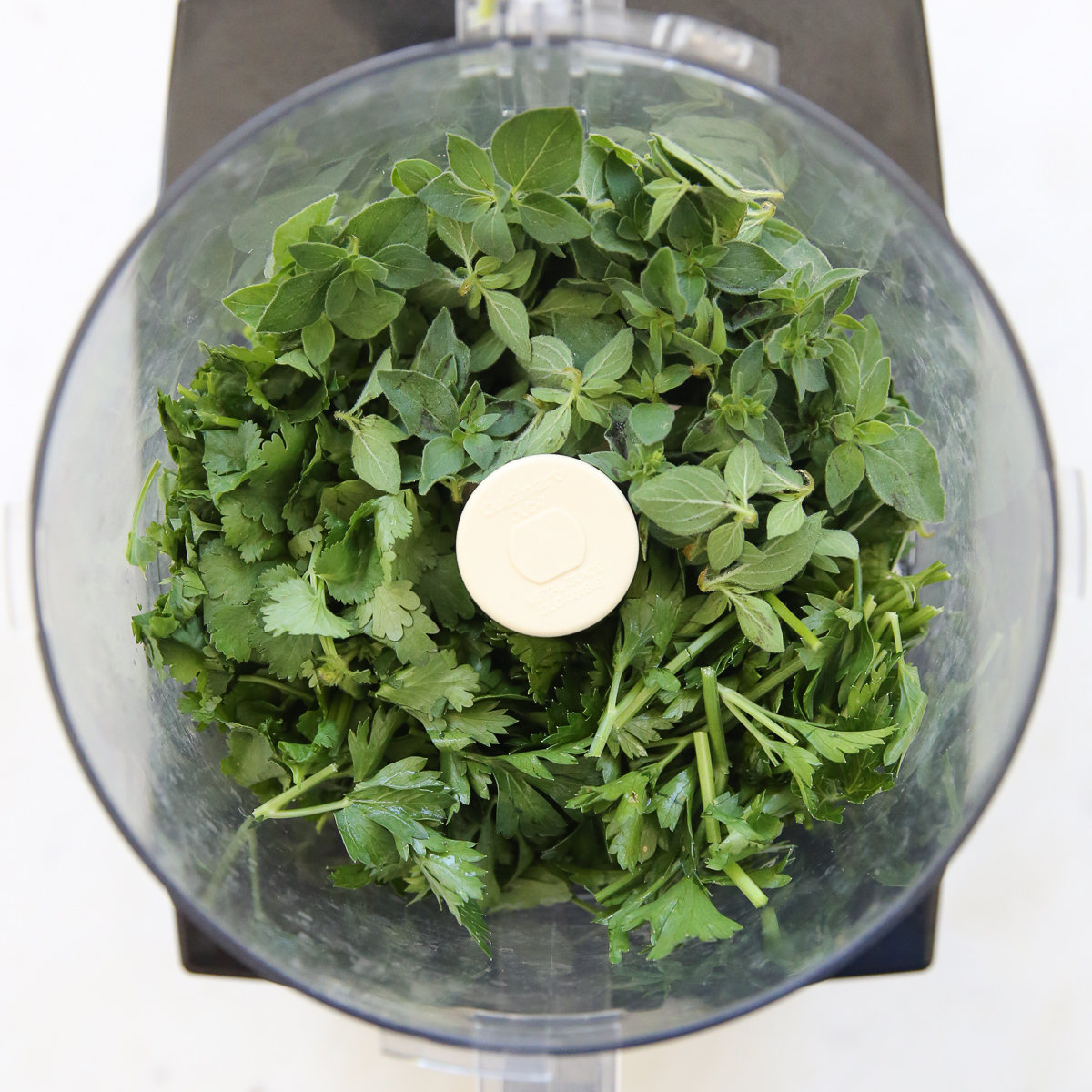 chimichurri herbs in a food processor