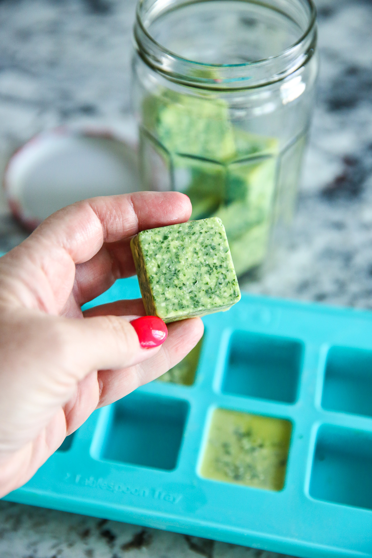 Frozen cube of pesto
