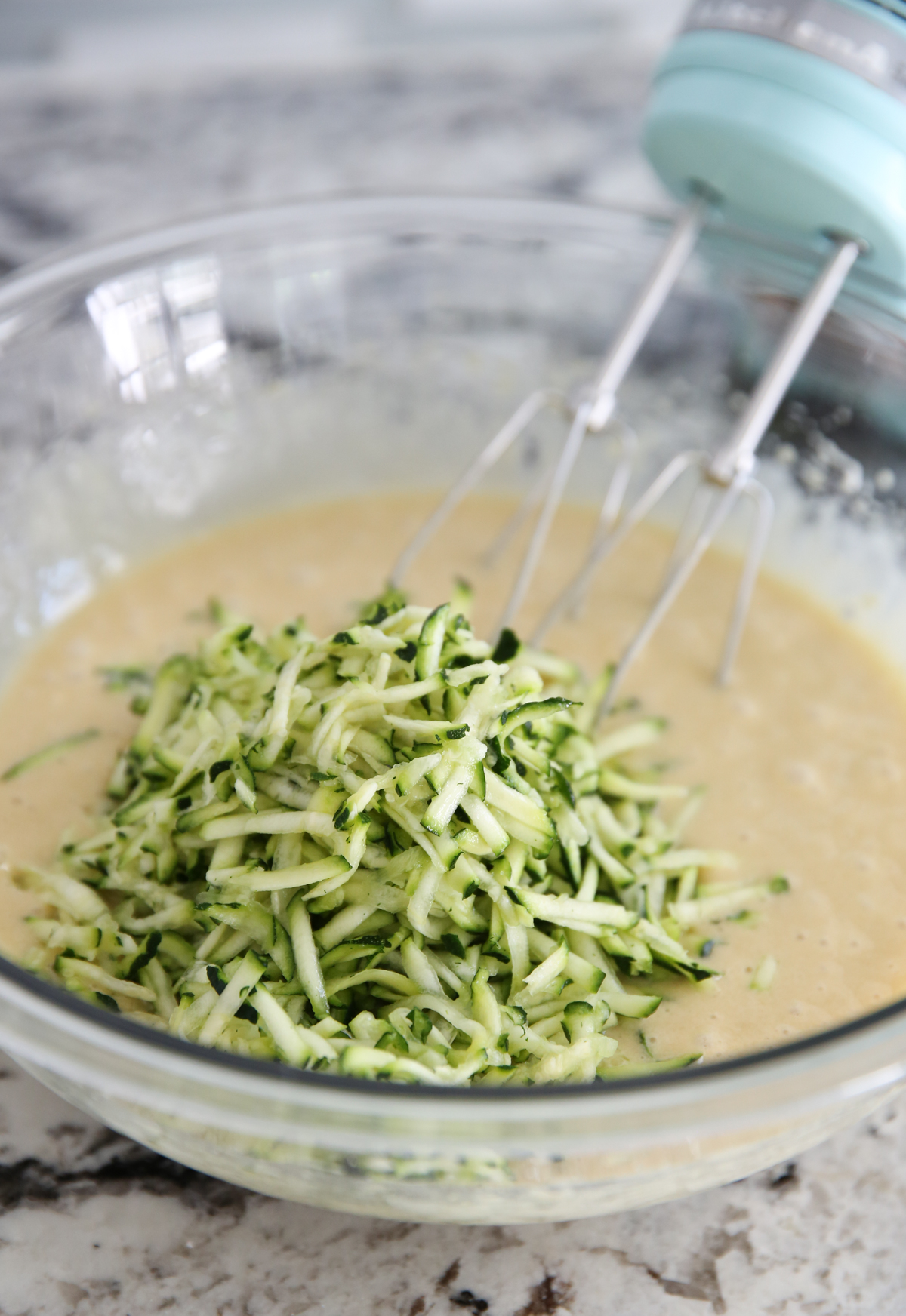 shredded zucchini in batter