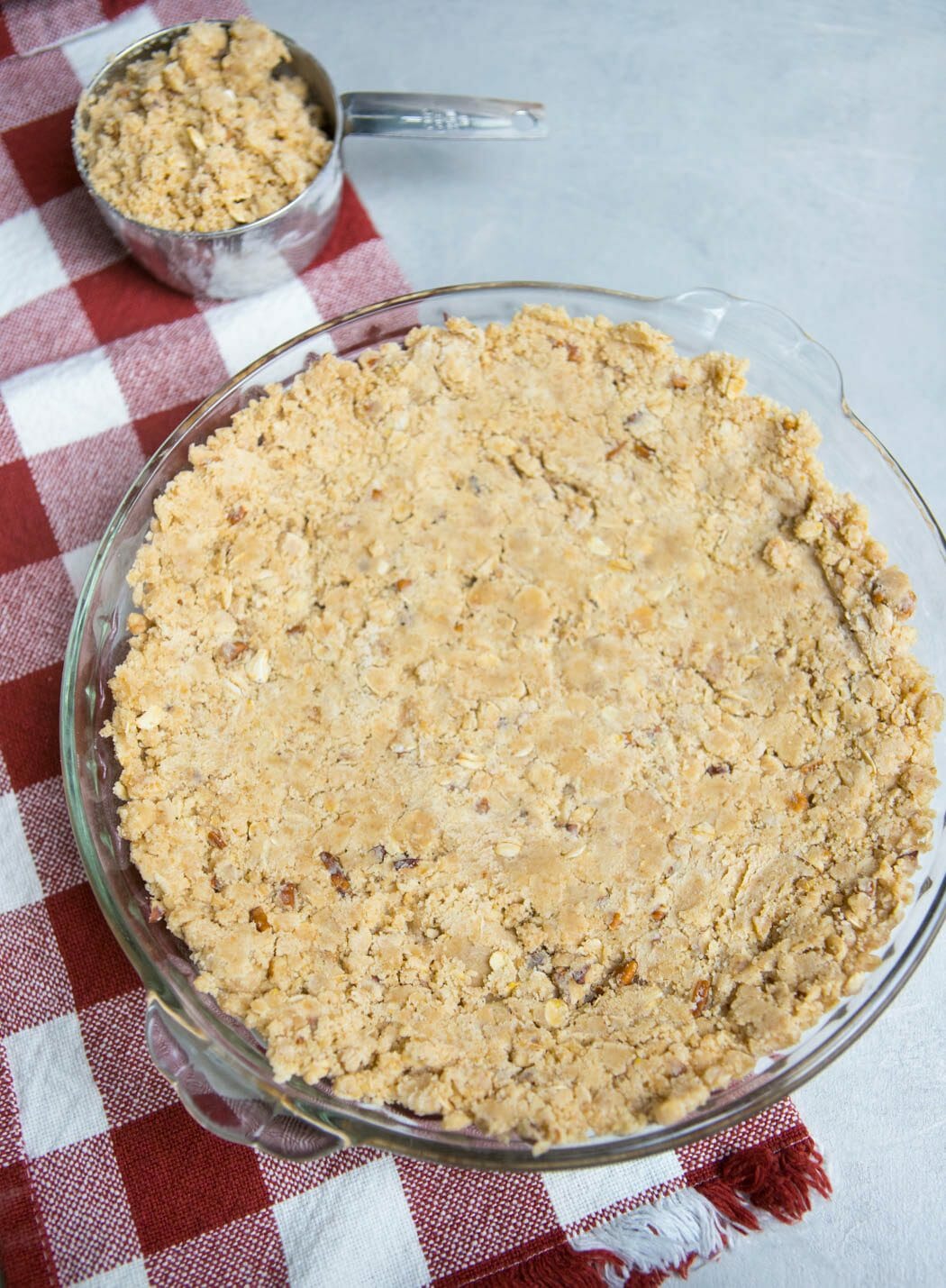 Crumb Topped Apple Pie in pie pan from Our Best Bites