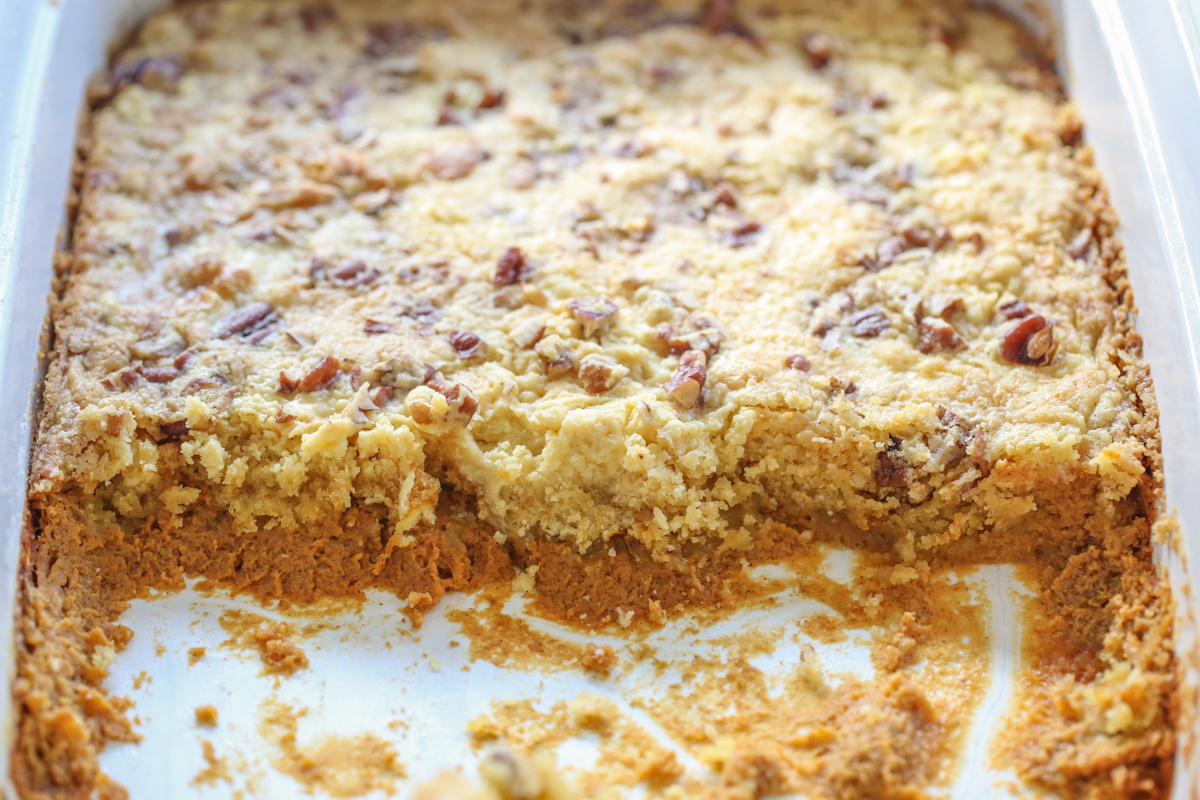 pumpkin crumble in a baking pan