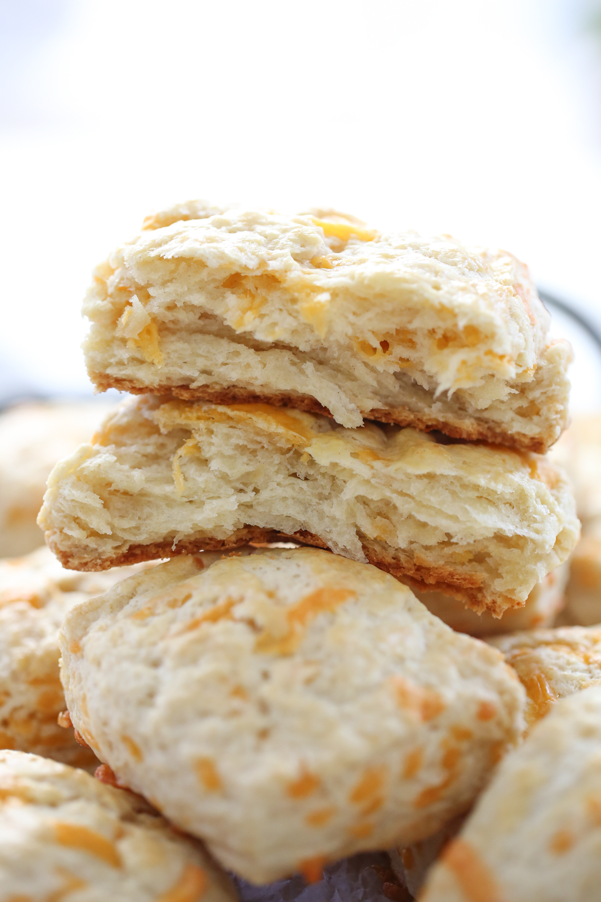 Buttermilk Cheddar Biscuits Cut in half