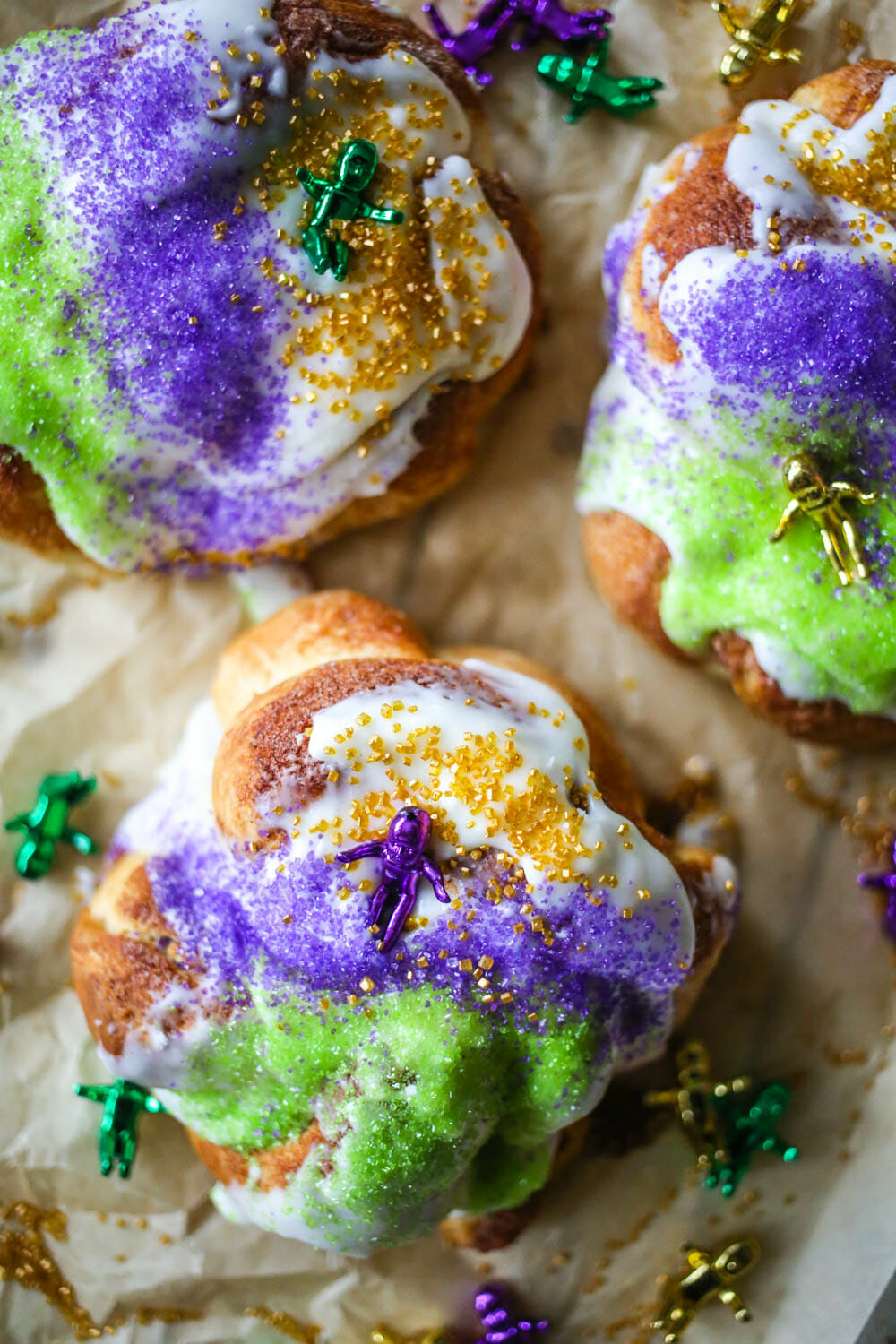 overhead shot mardi gras king cake
