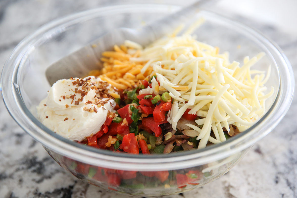 hot corn dip ingredients in bowl