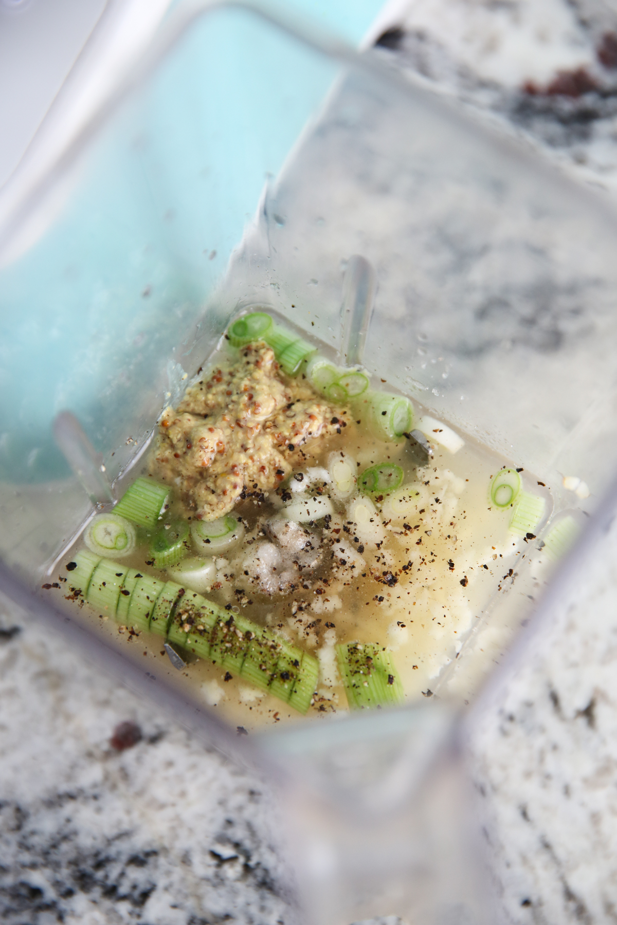 dressing ingredients in a blender