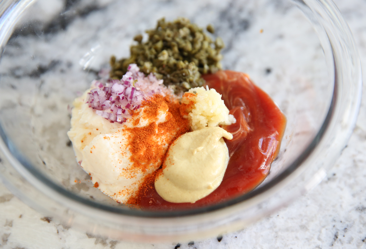 dipping sauce ingredients in small glass bowl