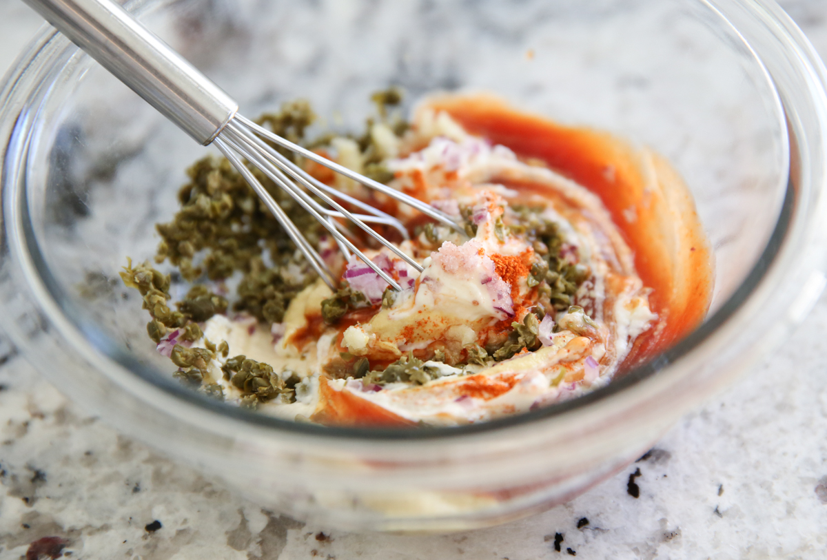 dipping sauce ingredients in small glass bowl