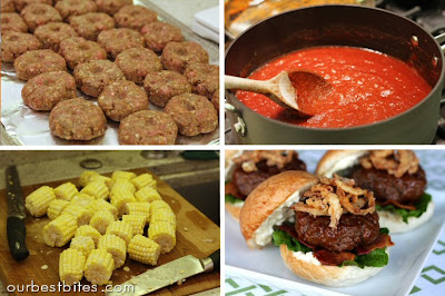 Our Best Bites burgers sauce and corn