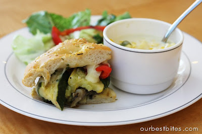 roasted veggie sandwich with soup