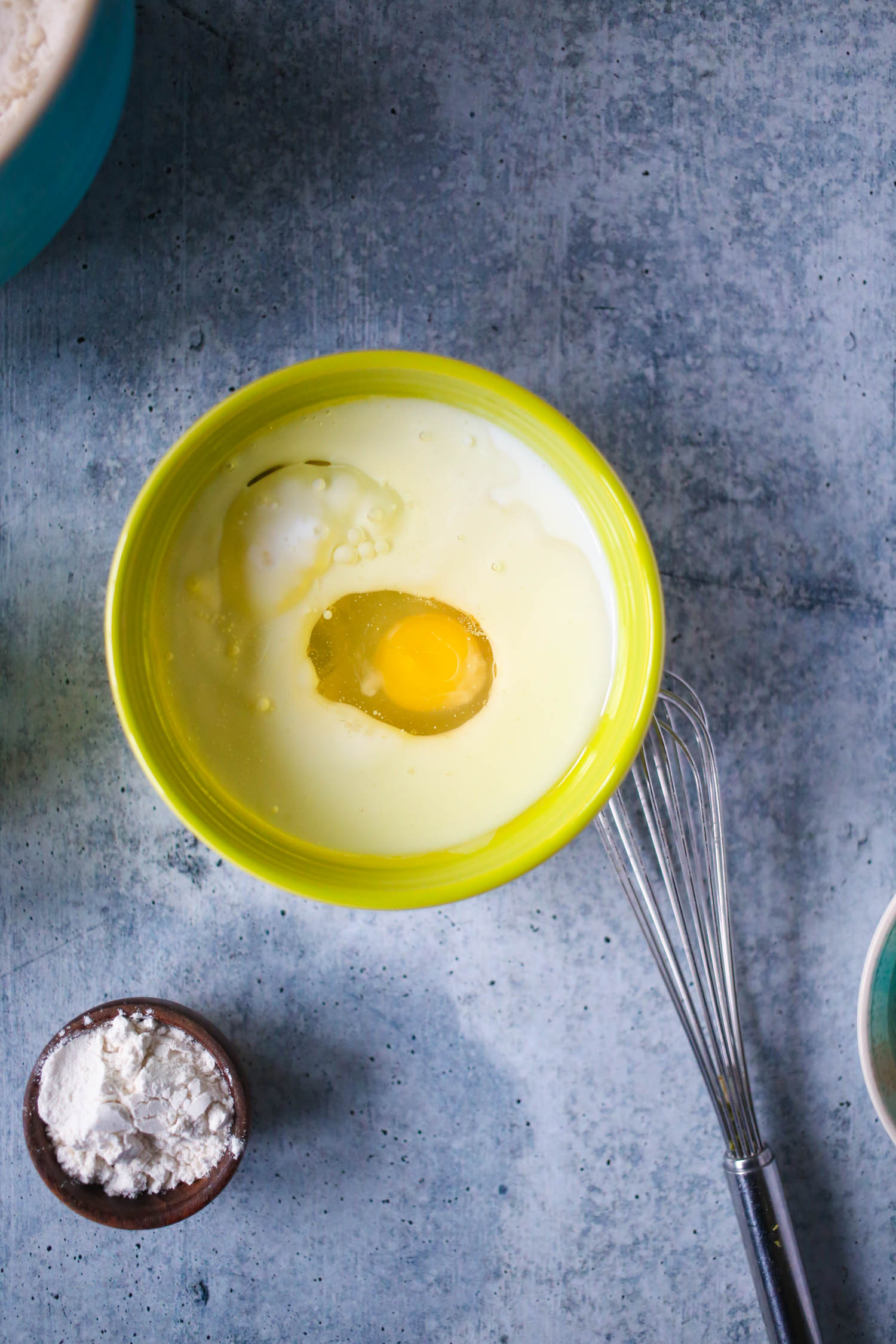 wet ingredients for streusel topped blueberry muffins from our best bites
