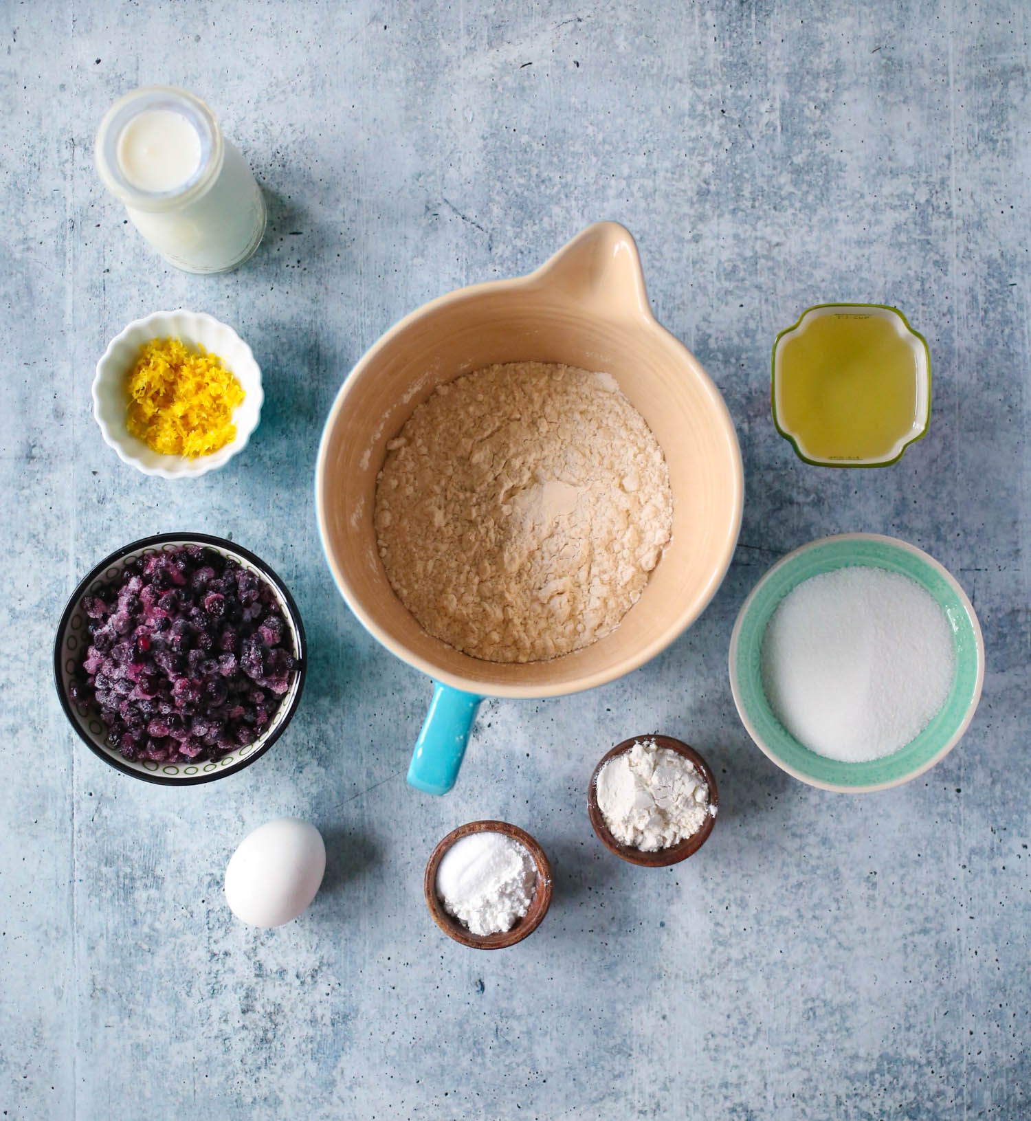 ingredients for streusel topped blueberry muffins from our best bites