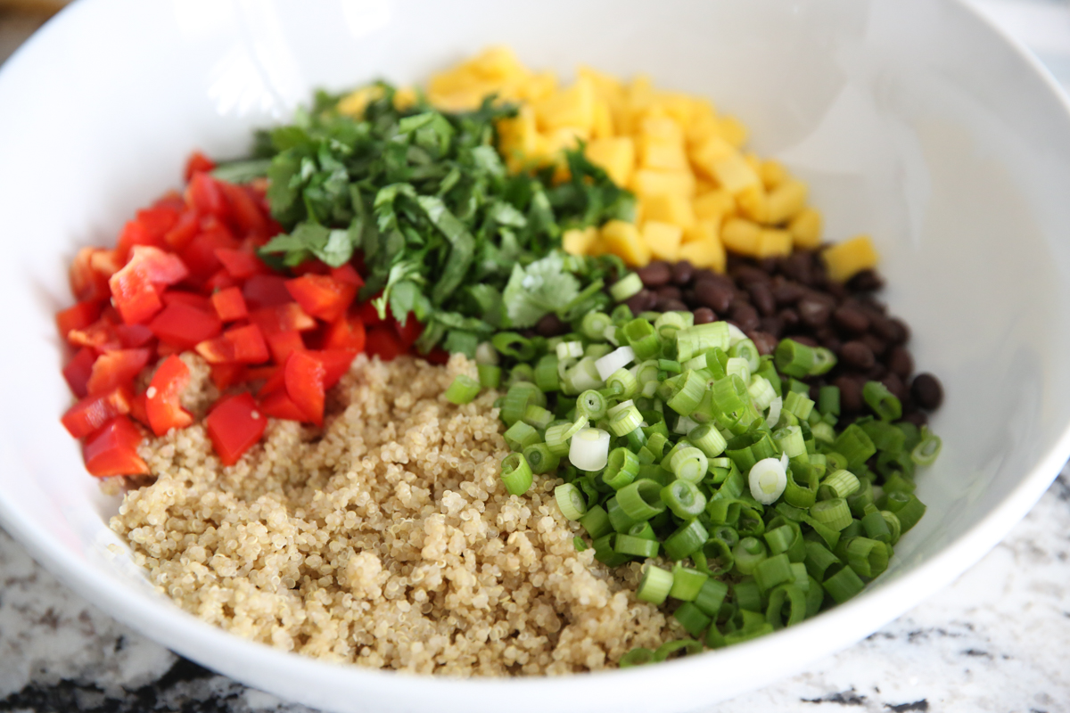 quinoa salad ingredients in a bowl