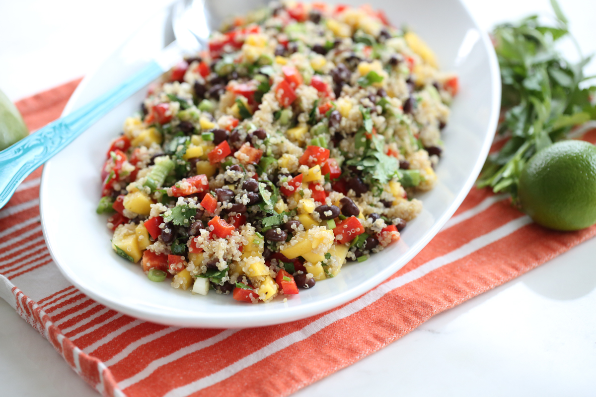 black bean and mango salad in serving dish