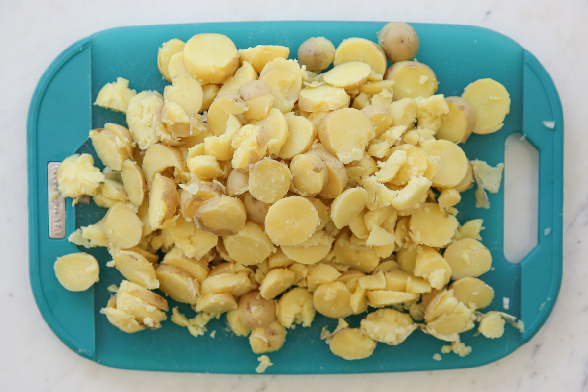 Baked Potatoes on a Cutting Board