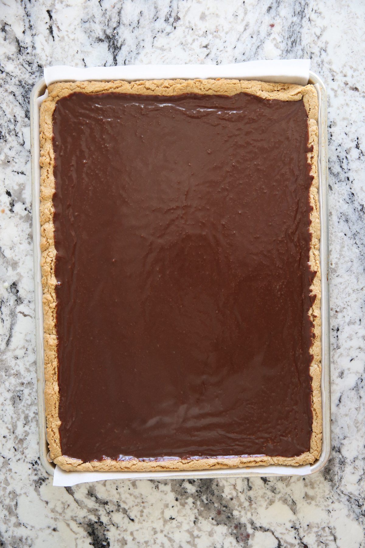 finished cookie bars in pan cooling