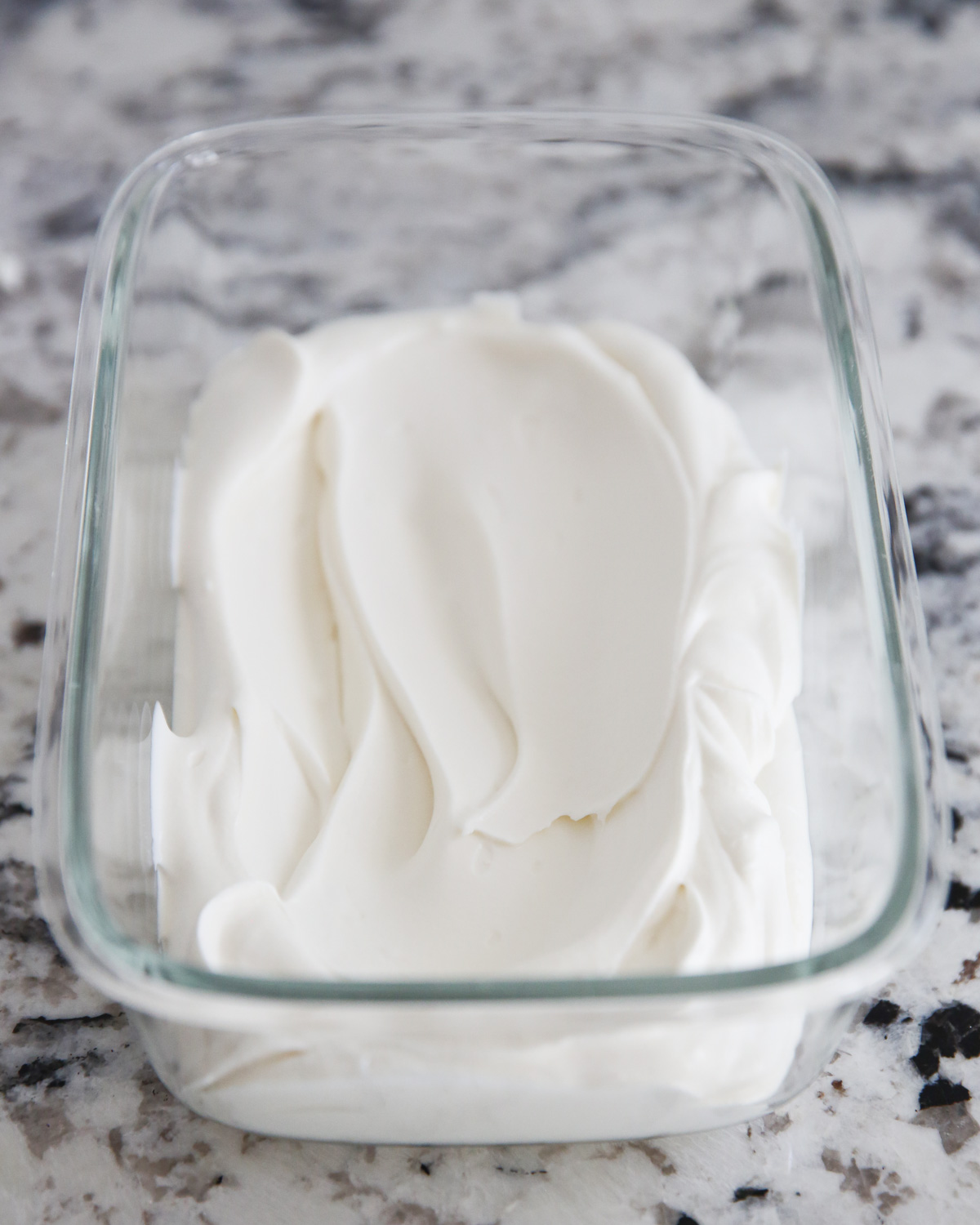 ice cream mixture in a glass container