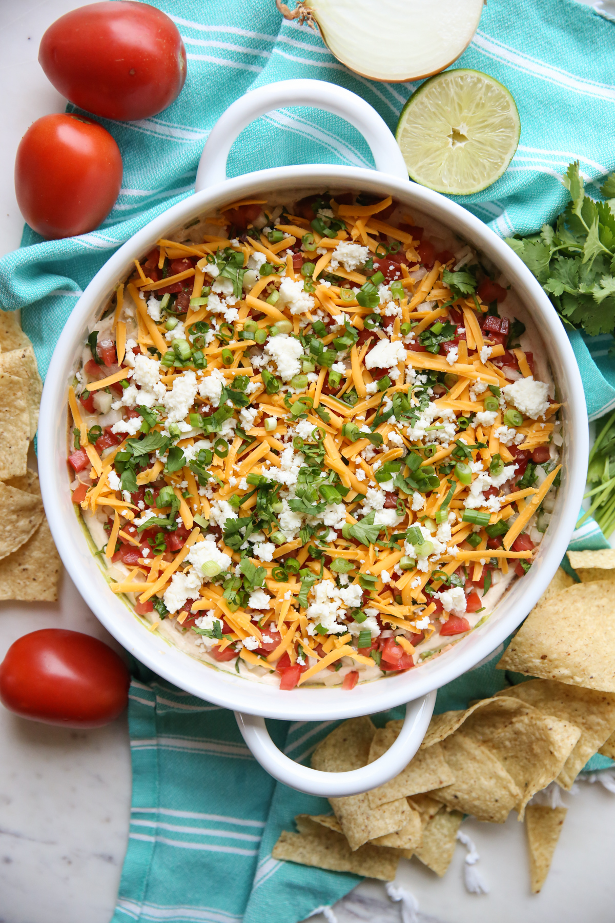 seven layer taco dip in a dish