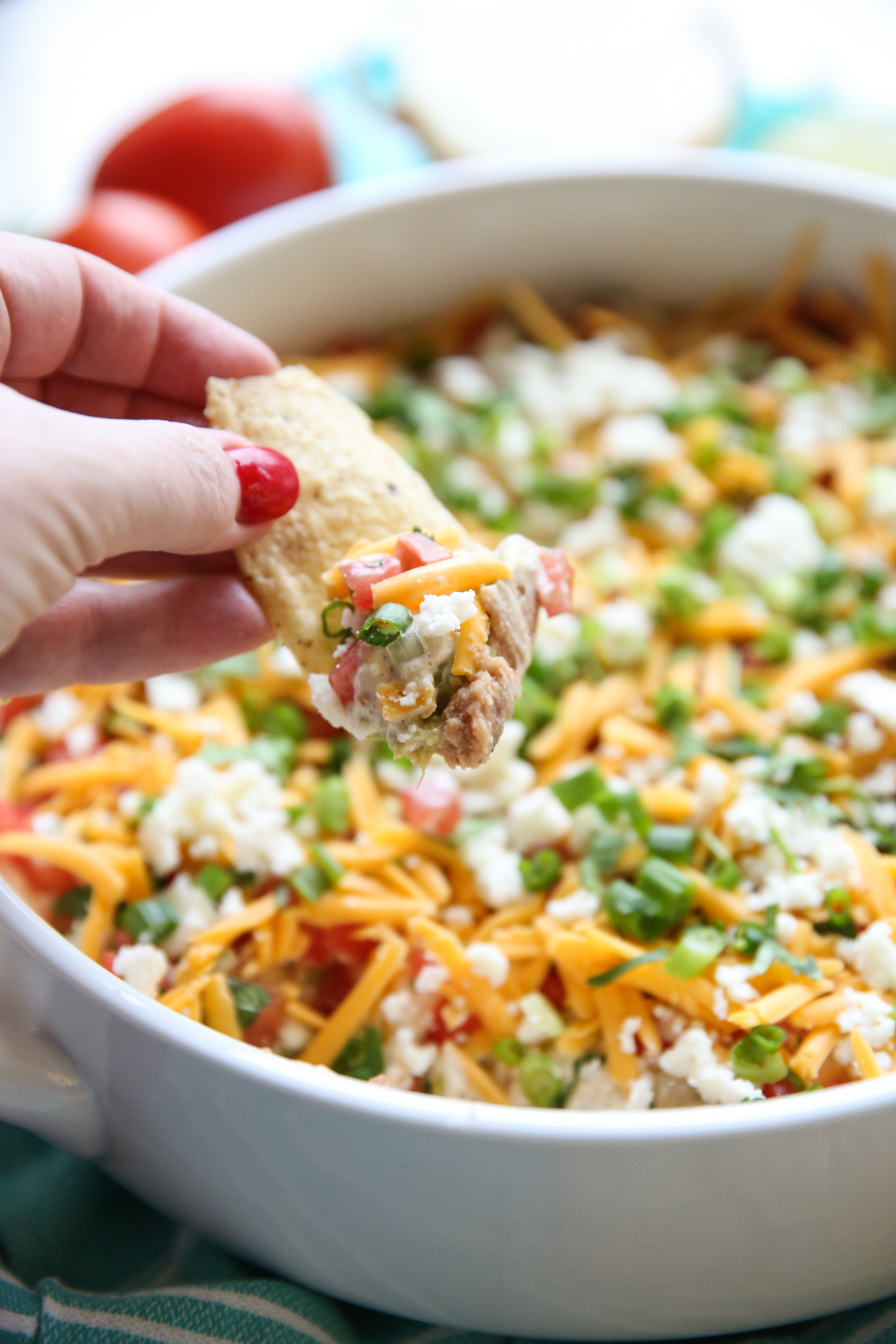 seven layer taco dip in a dish