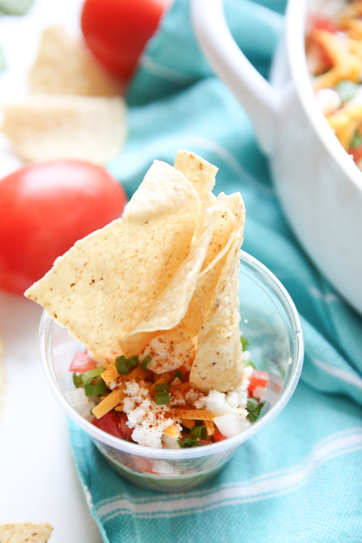 seven layer taco dip in individual cups