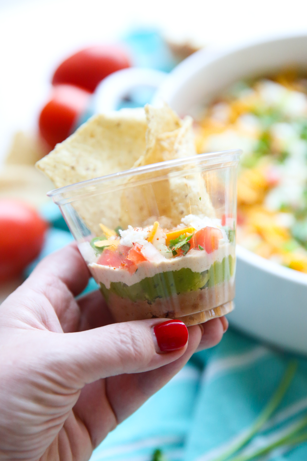 seven layer taco dip in individual cups