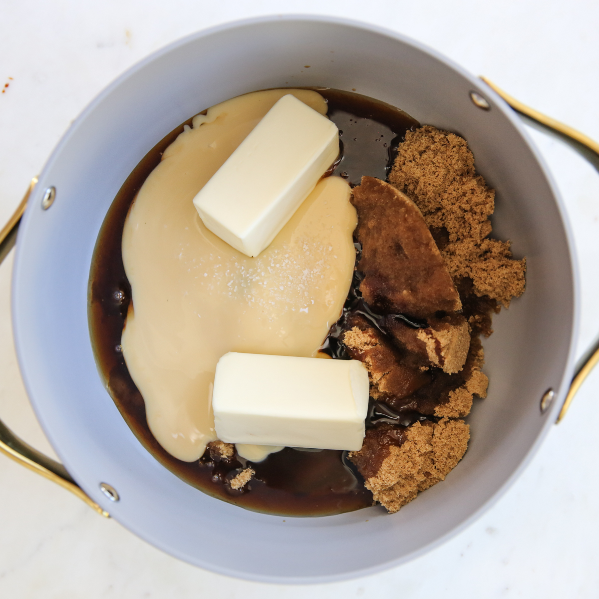 caramel ingredients in a pot