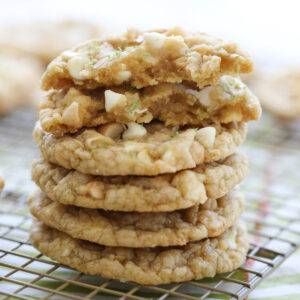 stack of cookies with white chocolate chips