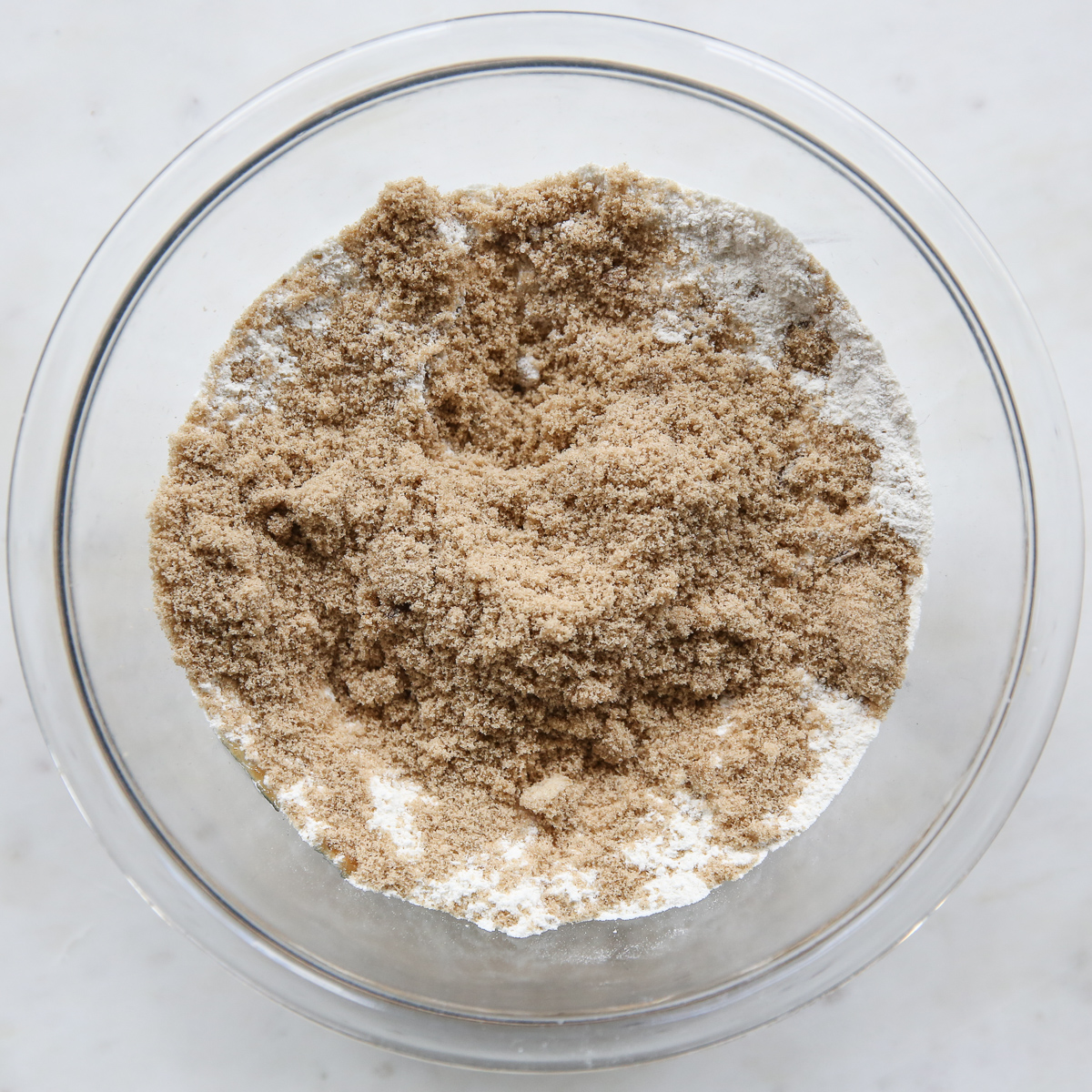 dry baking ingredients in a glass bowl