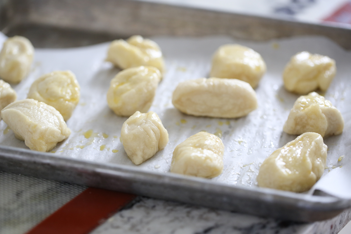 pretzel bites dough on a baking sheet