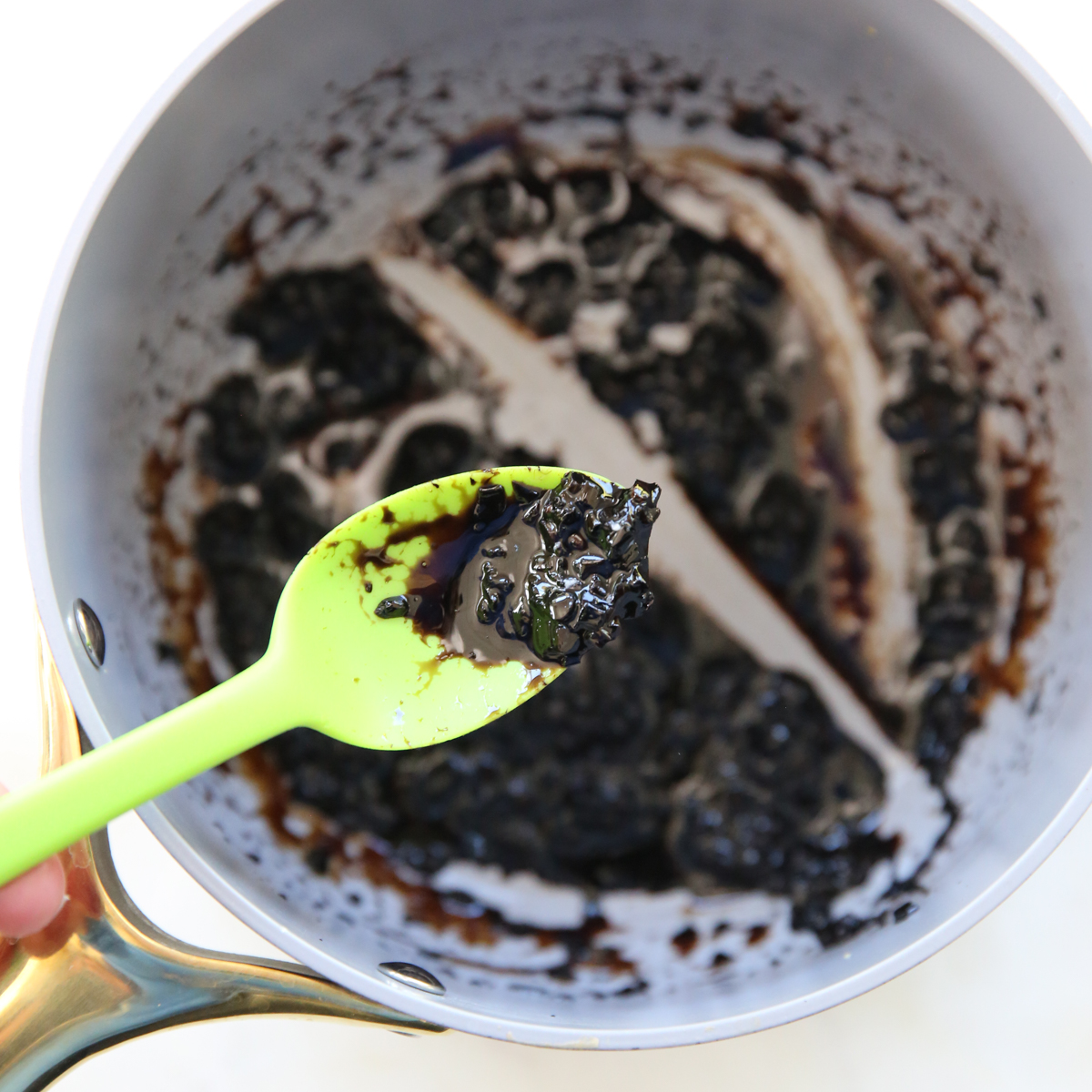 balsamic and butter reduction in a sauce pan