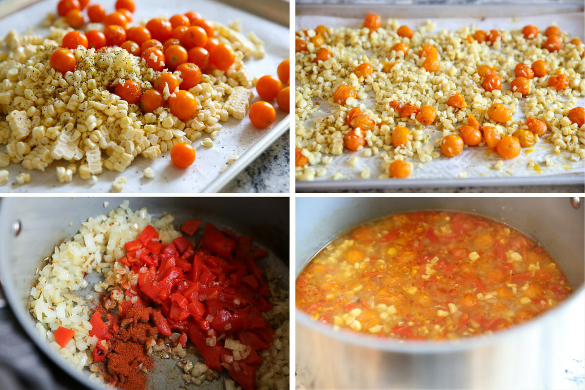 Corn and tomatoes on a plate and in a pot