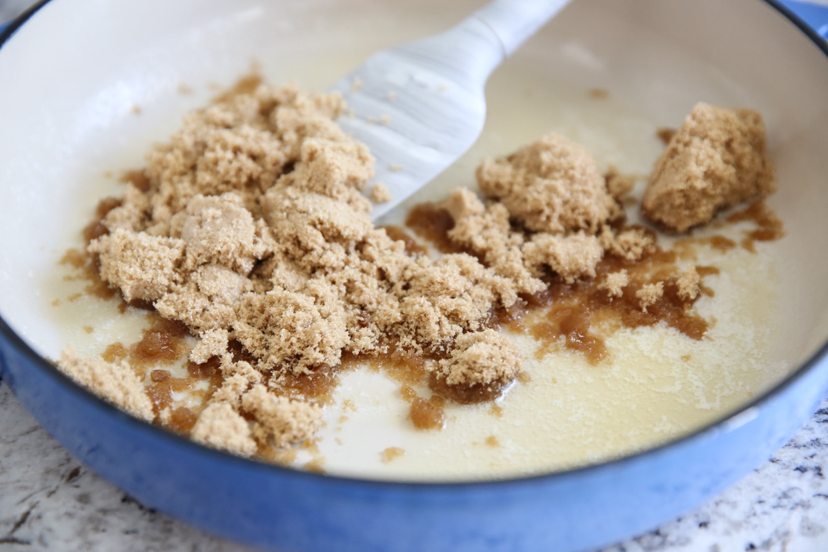 butter and brown sugar in pan
