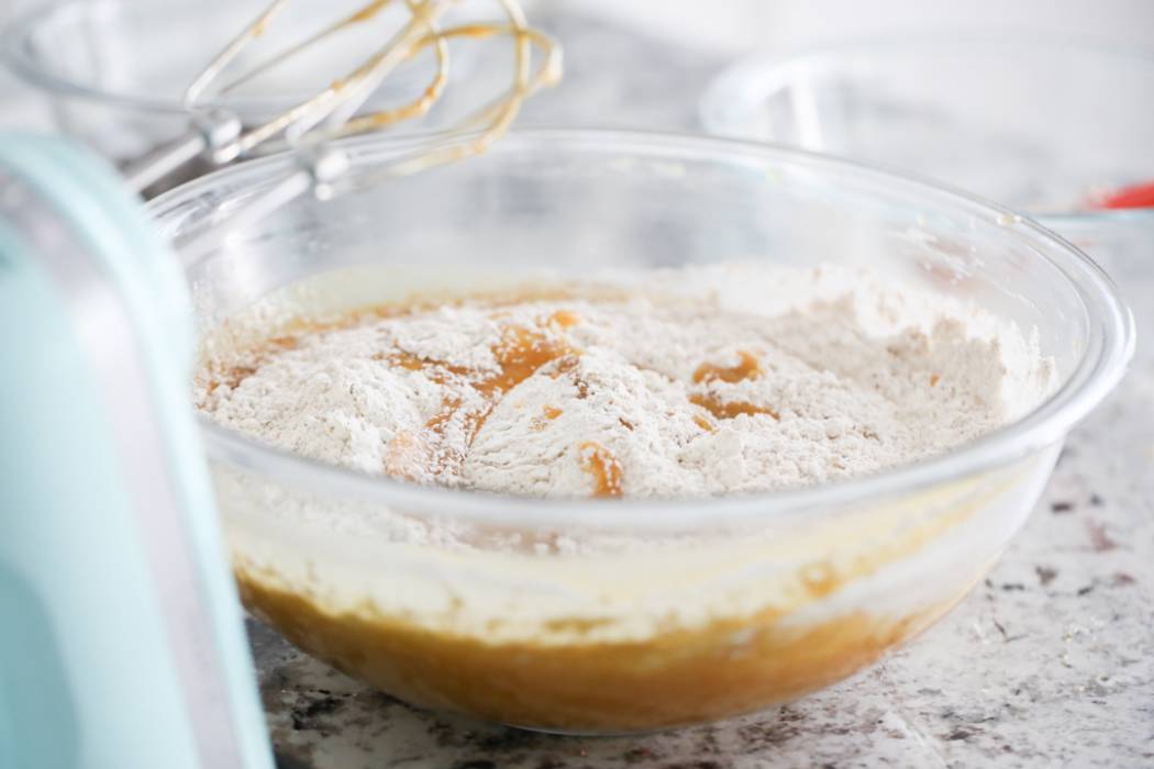 whole wheat flour in mixing bowl