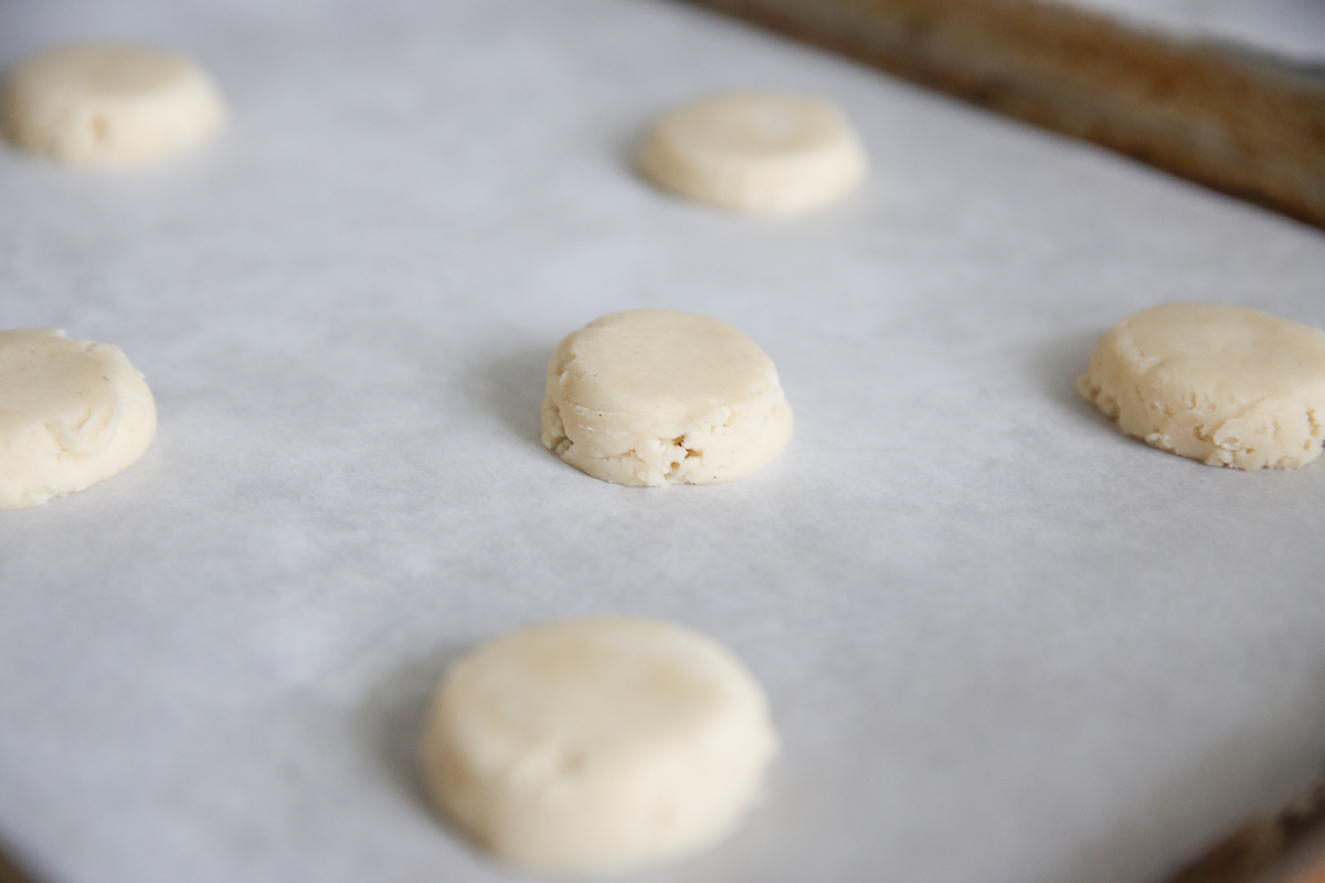 peppermint meltaway cookie dough on a baking sheet
