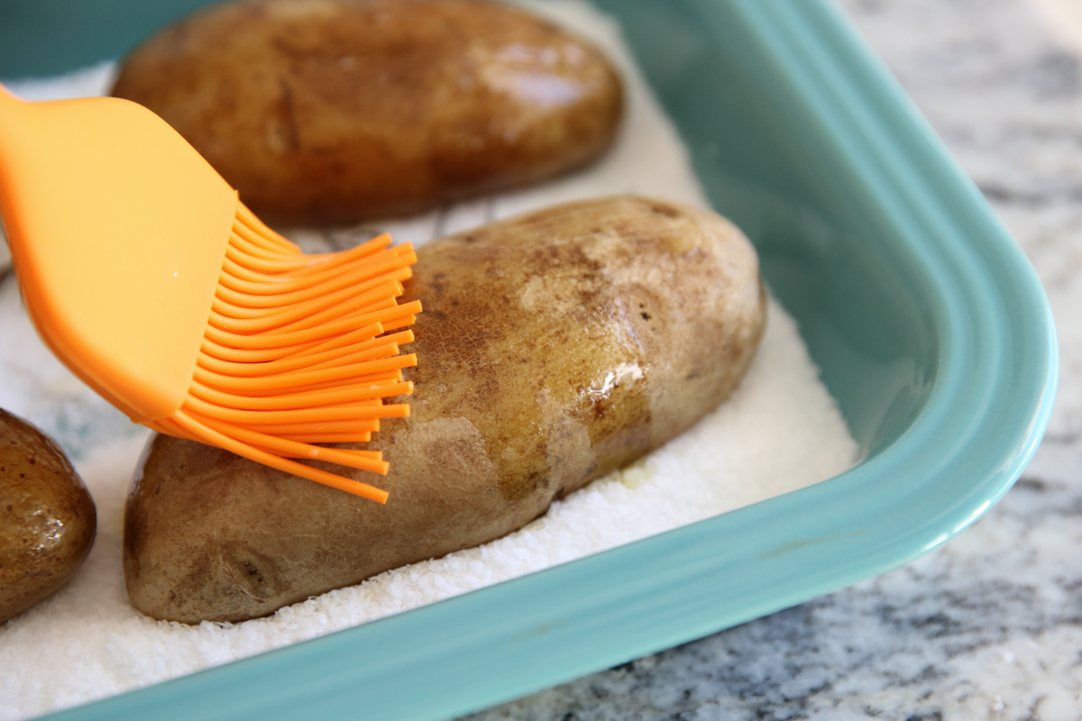 Potatoes brushed with olive oil