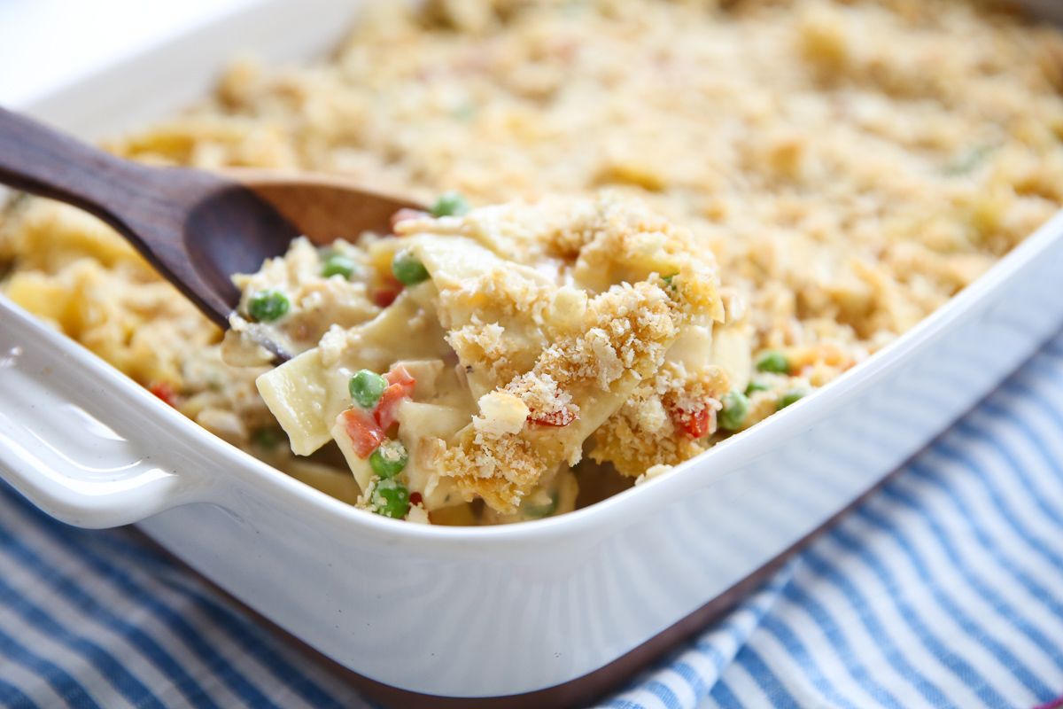 creamy chicken noodle casserole in 9x13