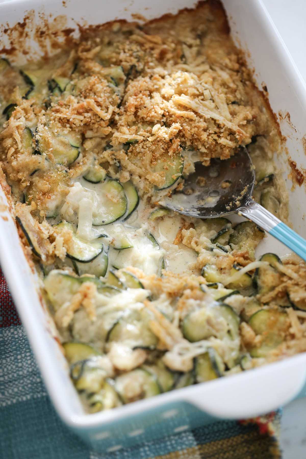 Zucchini gratin in a baking dish